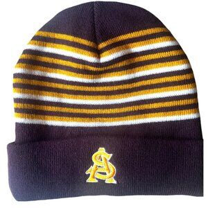 Captivating ASU Beanie Hat Knitted Maroon Gold Cold Weather